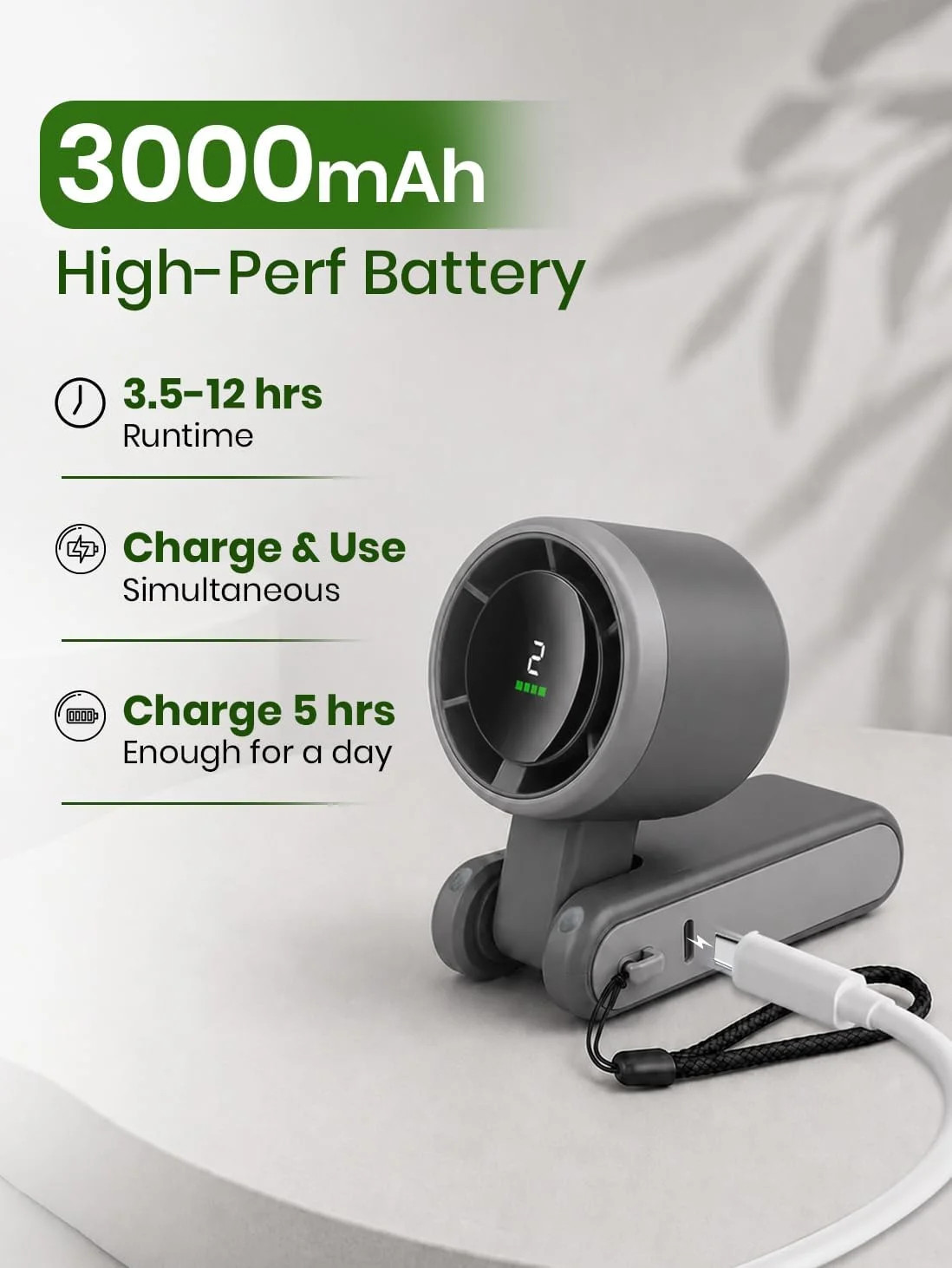 EcoNour Handheld Fan Rechargeable, Portable Mini USB Fan with 5 Speeds, 13550 RP