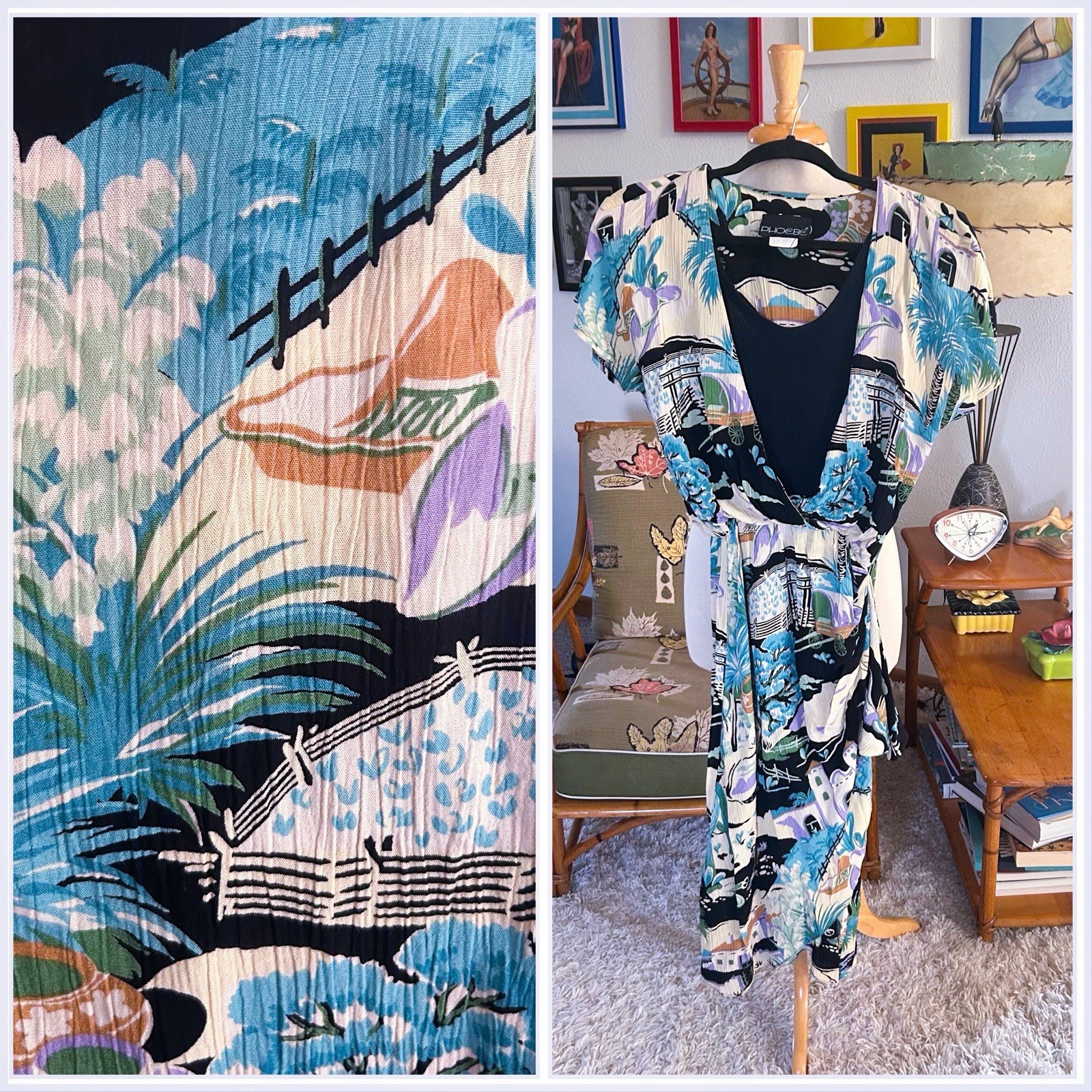 Vintage 1940s Style Dress l Novelty Print l S M l 40s 80s | Western |
