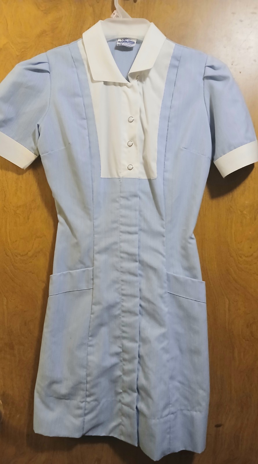 Vintage 1950’s-1960 Nurse Uniform Dres Blue & White stripe 24″ waist 34″ Length