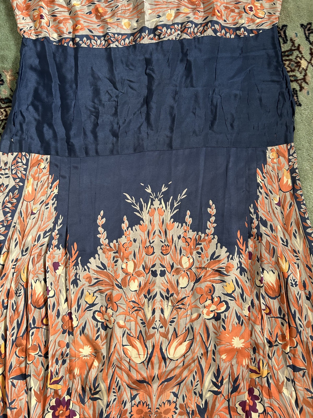 Vintage Antique 1920s Pleated Silk Flapper Dress As Is – Hand applique Blue