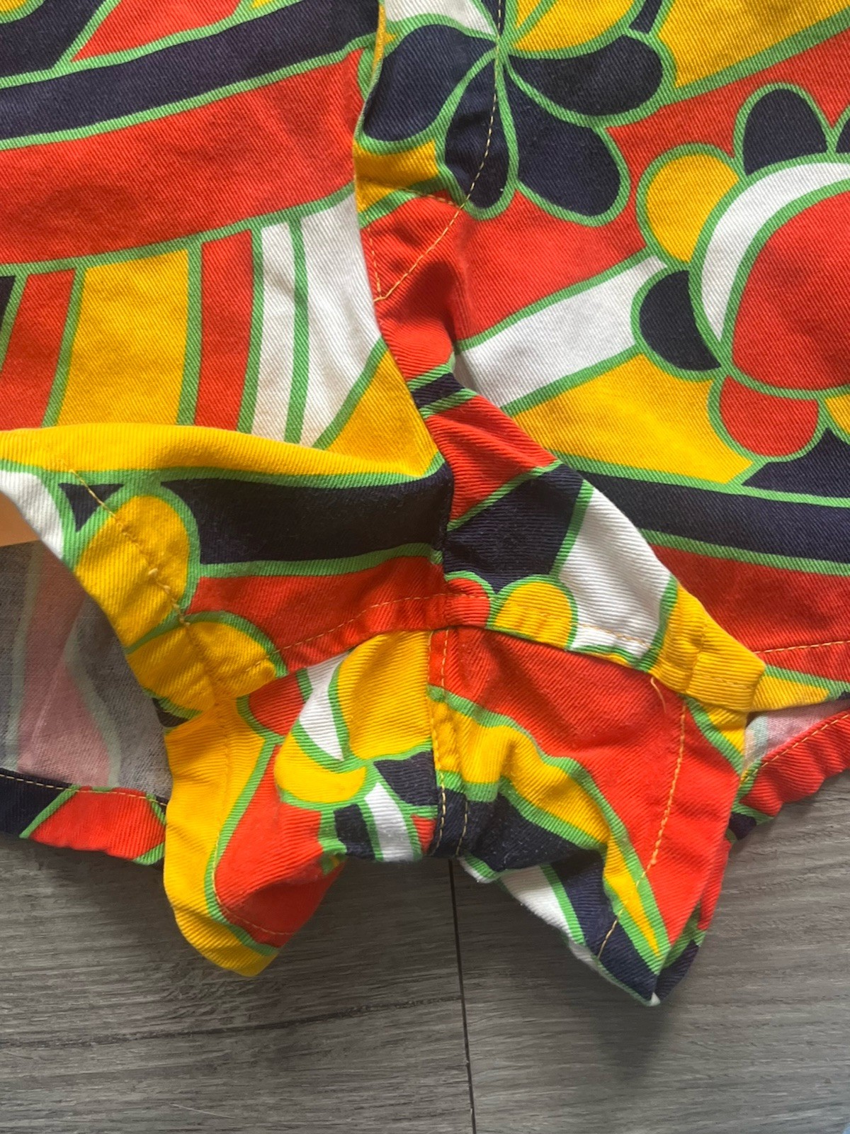 Vintage 60s Cal Surf Board Shorts Lace Up Mod Floral 31” Orange Yellow Navy
