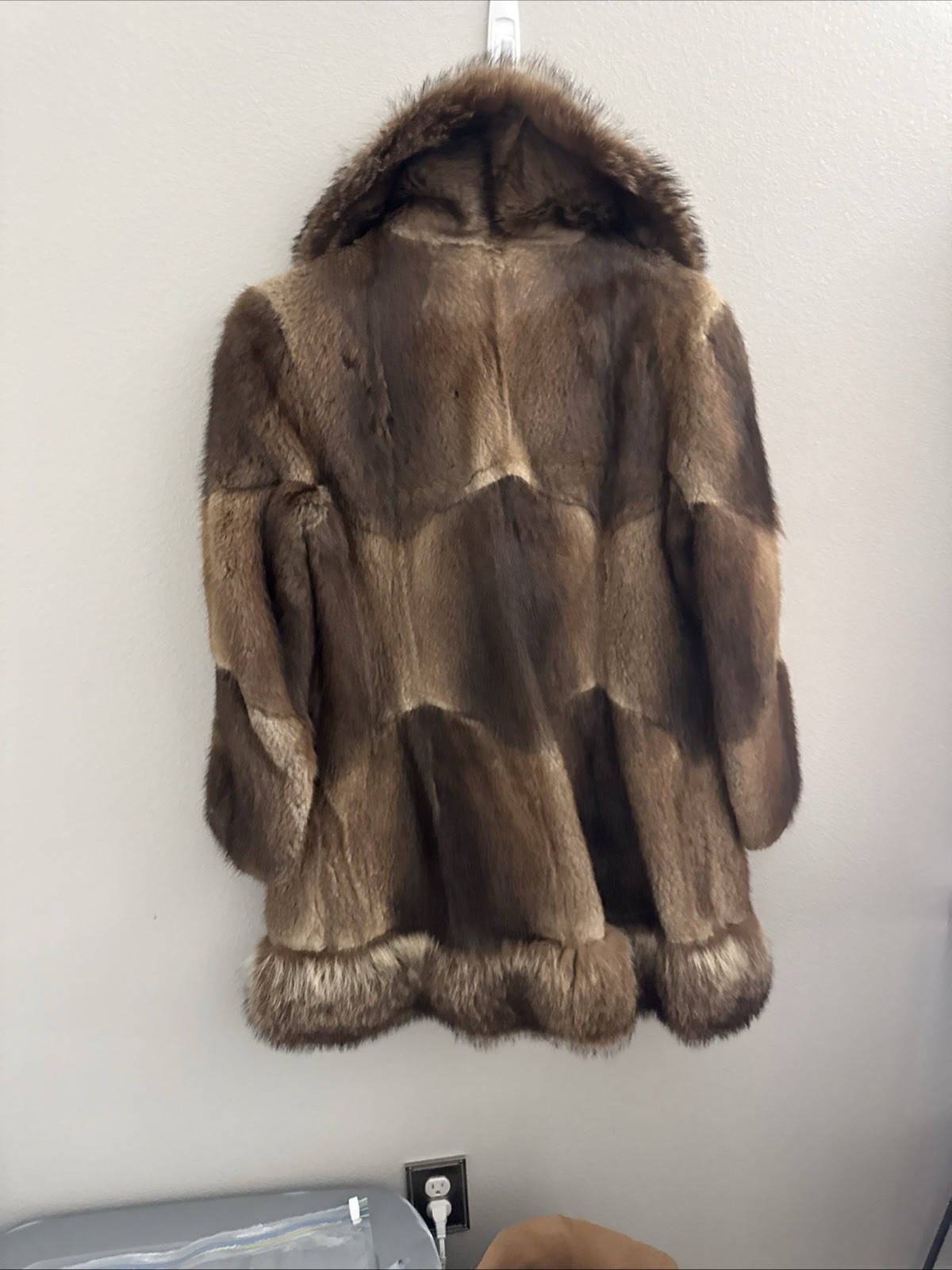 Vintage Genuine Patchwork Mink Fur Coat Fox Fur Shawl Collar Double Breasted