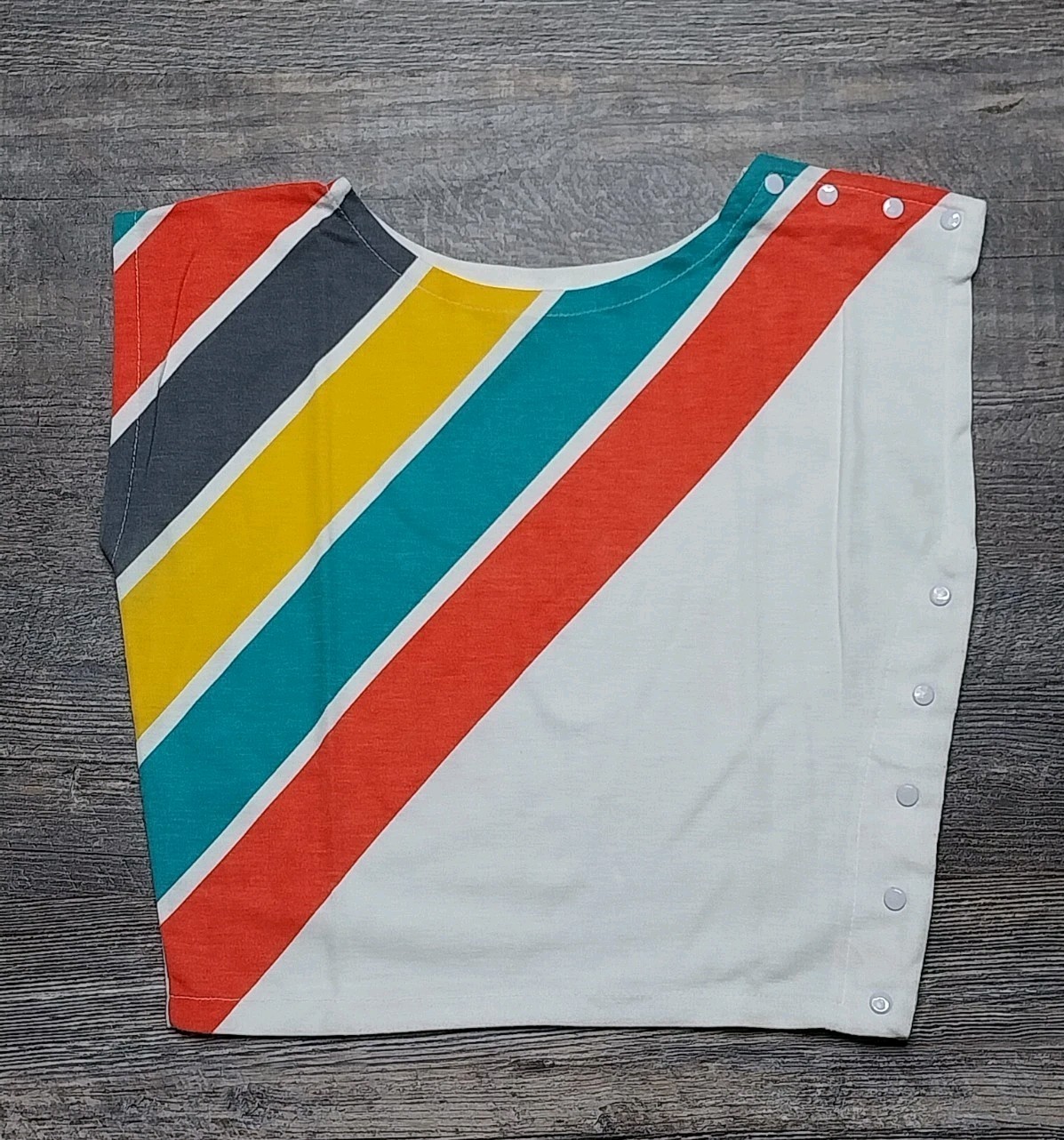 Vtg Women’s Shirt 80s Sz Small Striped Snaps Surf Beach Belly Crop Top USA