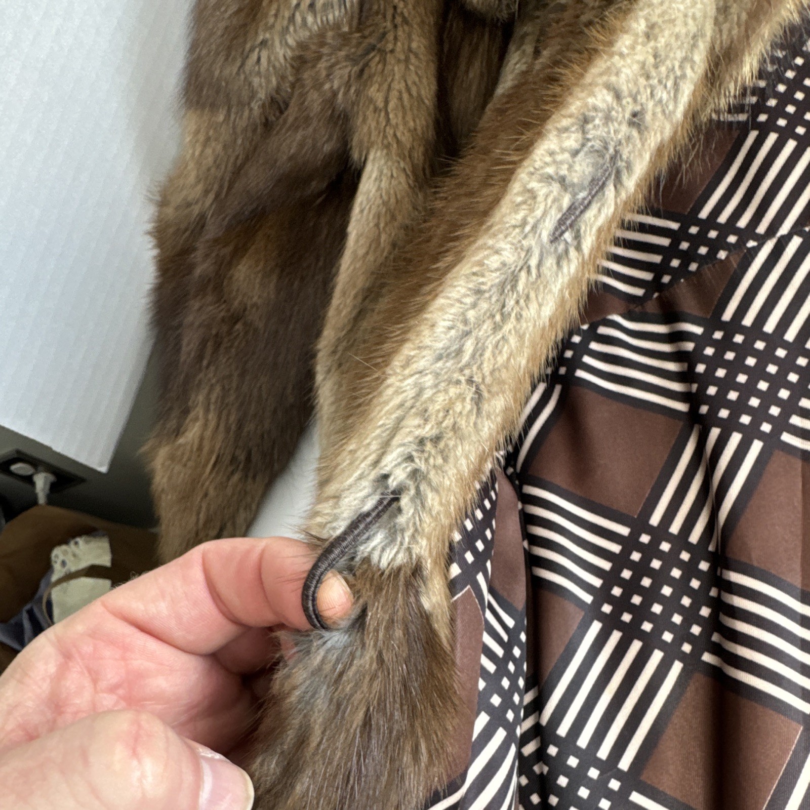Vintage Genuine Patchwork Mink Fur Coat Fox Fur Shawl Collar Double Breasted