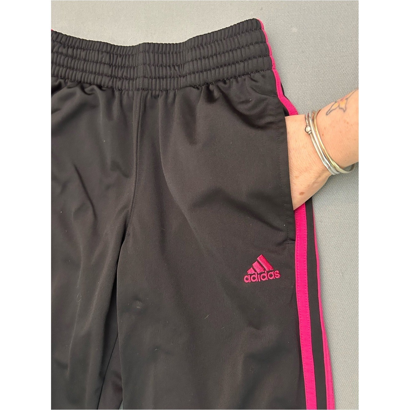 Vintage adidas 90’s Y2K Black Track Pants with Hot Pink Side Stripes