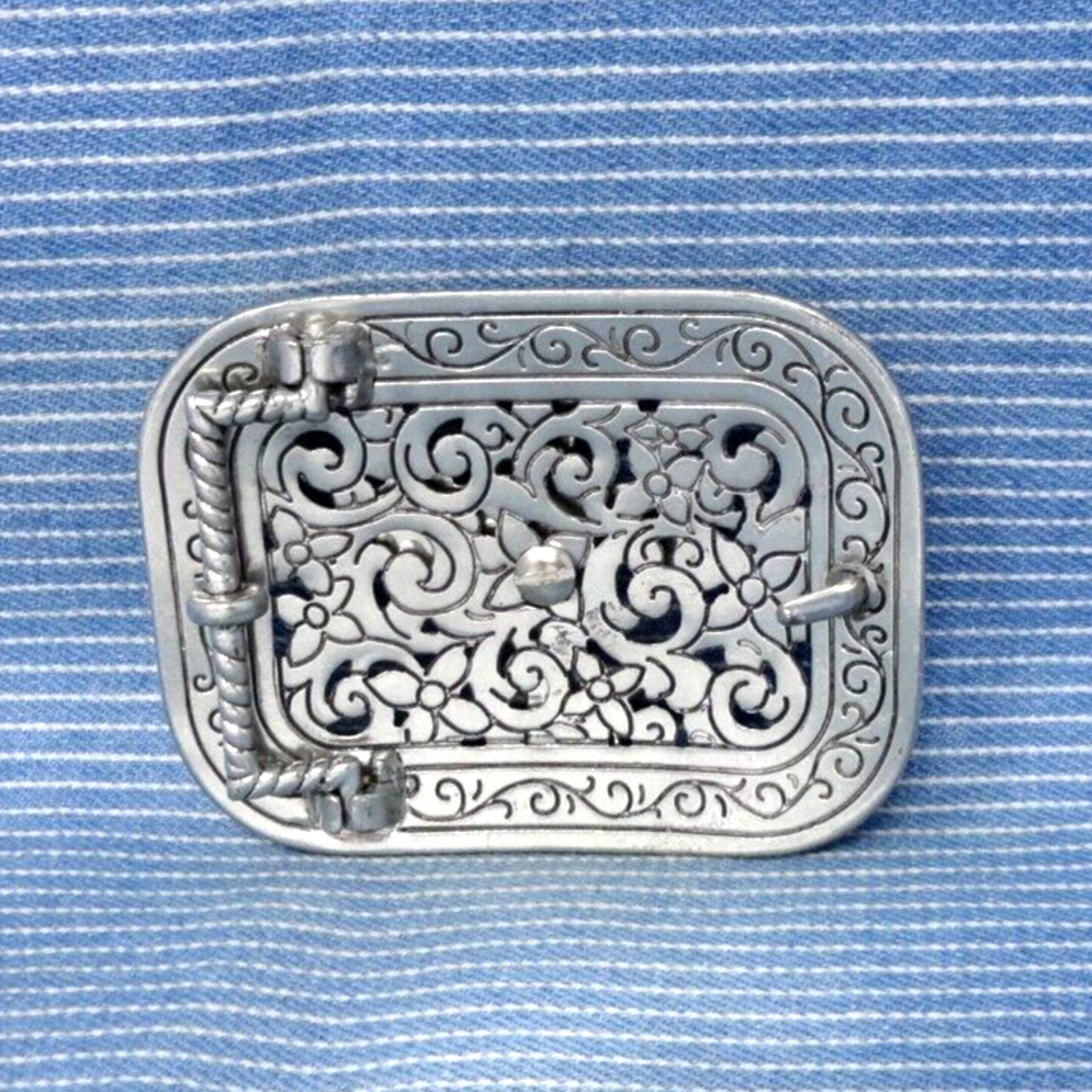 Western Cross Belt Buckle Rhinestones Floral Scroll Religious Vtg 90s .TYC831
