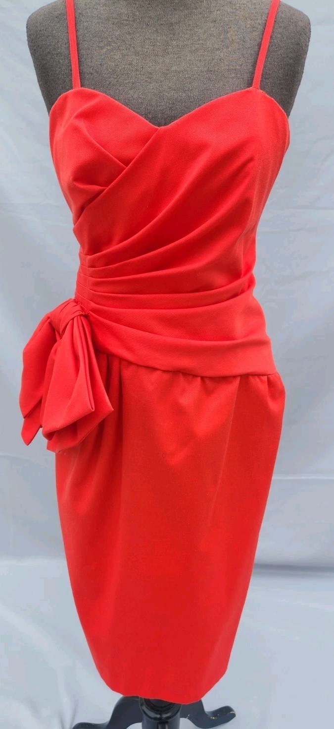 Vintage A.J. Bari Spaghetti Strap Dress w/Bow Size 8 ~ Red ~ SEE DESCRIPTION