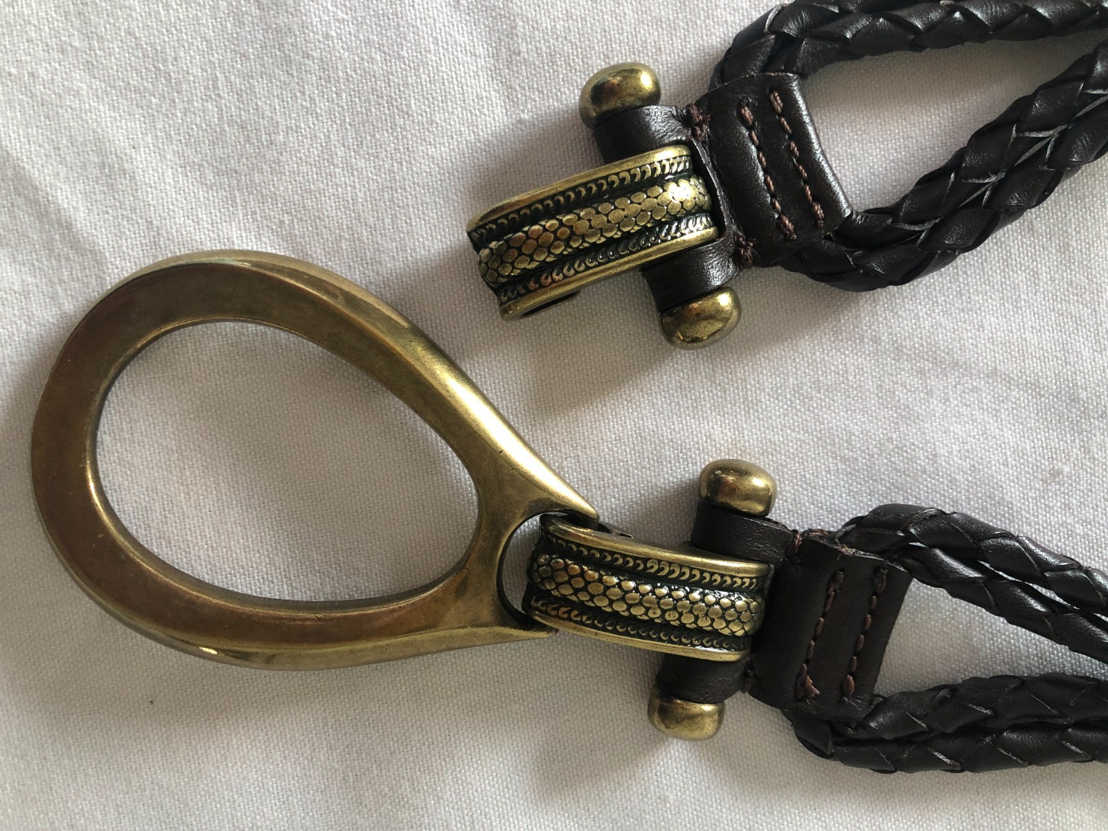 Brown Braided Leather Belt Brass Buckle Adjustable Unisex Adults
