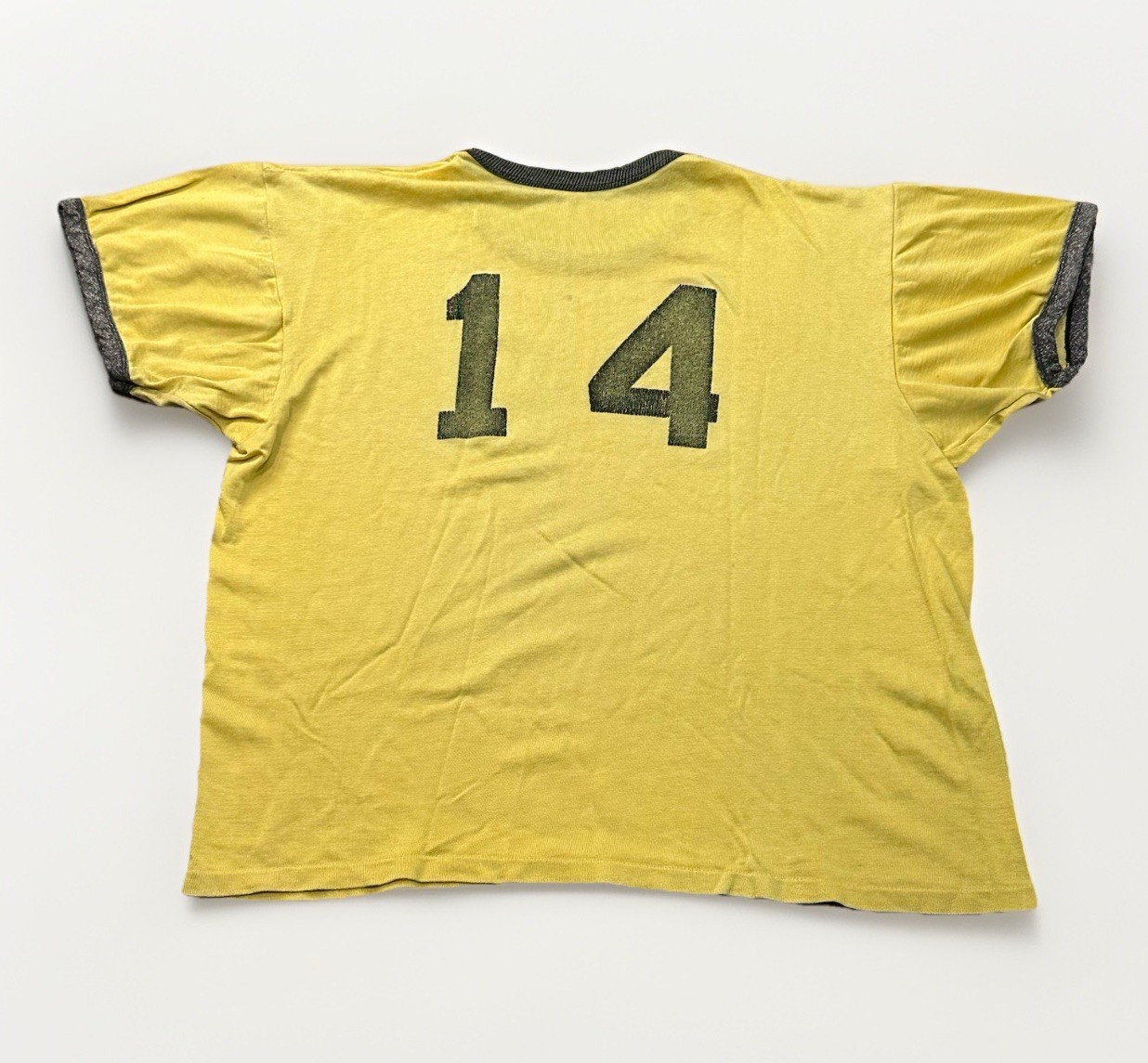 VTG 1950s Rayon Cotton Athletic Jersey Shirt 14 Yellow Ringer Boxy Cropped Sz M
