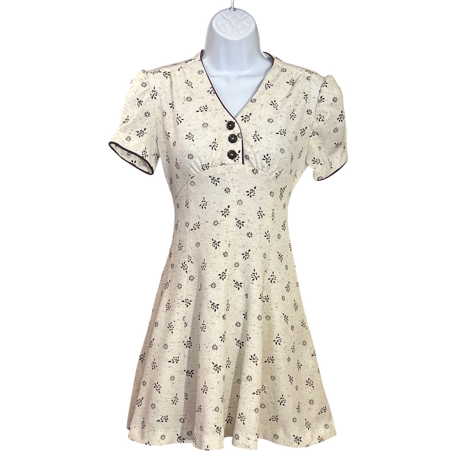 70s Unbranded Floral Mini Dress Cottagecore Prairie