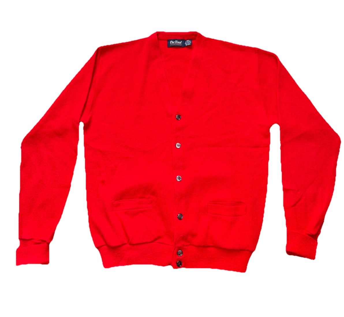 Vintage Mens LT Cardigan Sweater Red Acrylic Par Four Golf Buttons Pockets