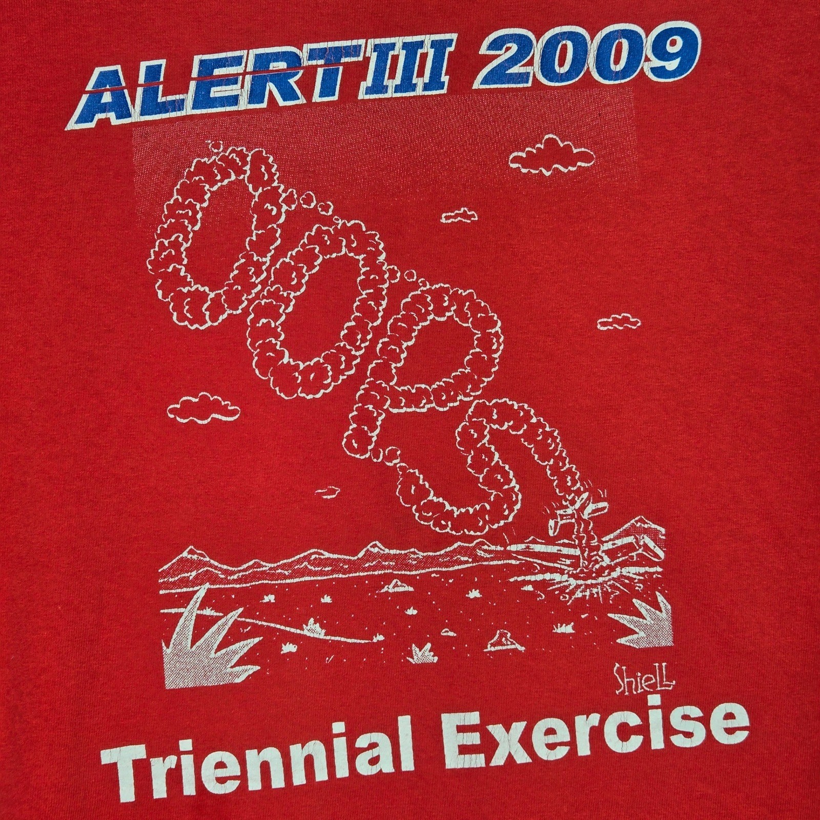 Vintage 2009 Eagle Airport Fly Vail Distressed Thrashed TShirt Men XL Red Gildan