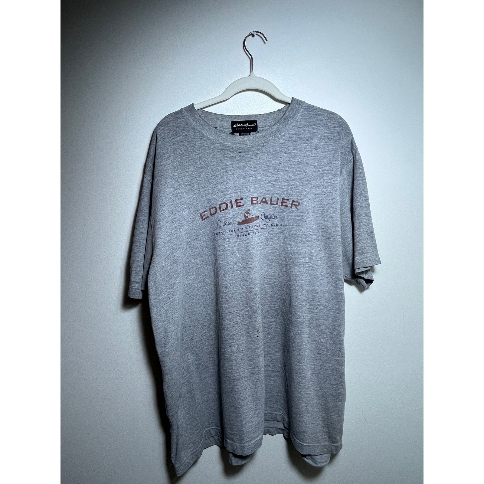 Vintage Eddie Bauer Graphic T-Shirt Gray Made in USA 90s Outdoor Canoe