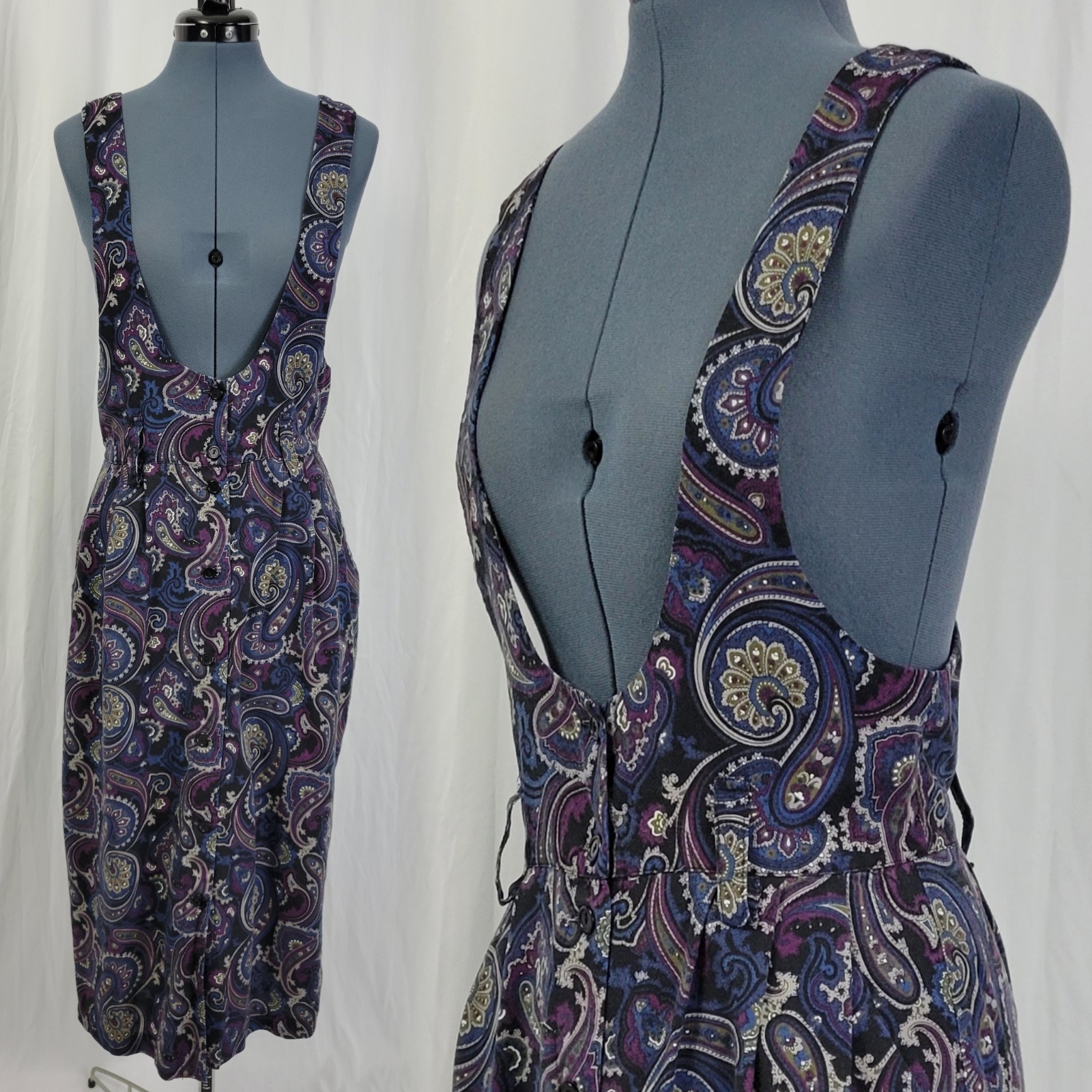 Vintage Outback Red Blue/Purple/Grey Paisley Jumper w Deep Neckline Size 8