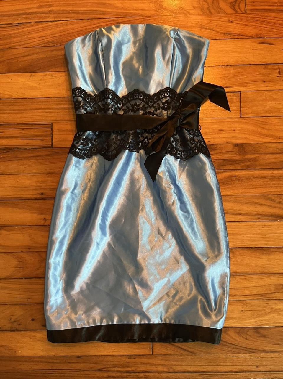 Gunne Sax Vintage 00s Baby Blue Satin Mini Dress Size 0 Dark Romantic y2k