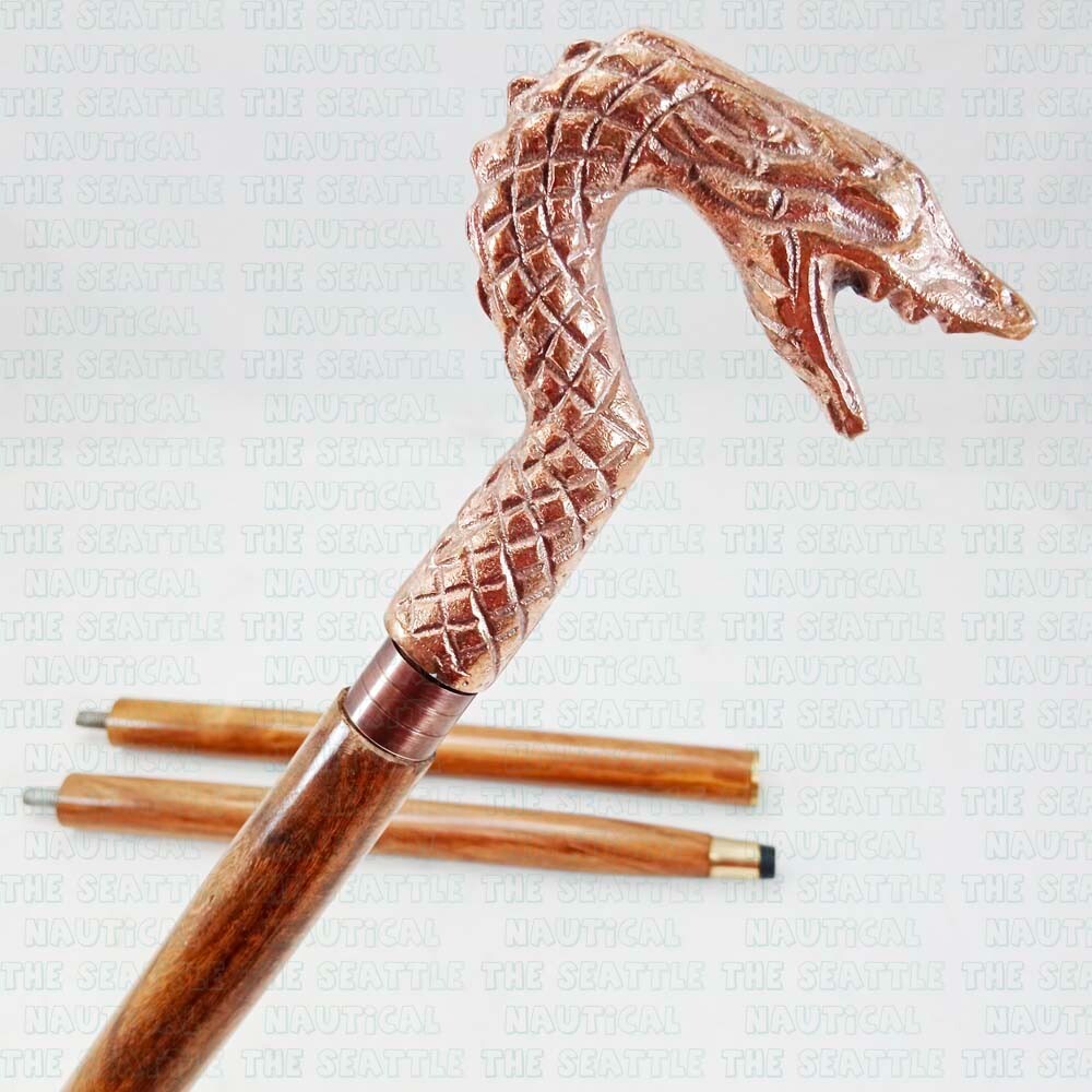 Handmade Designer Copper Finish Dragon Handle Cane Walking Stick Halloween Gift