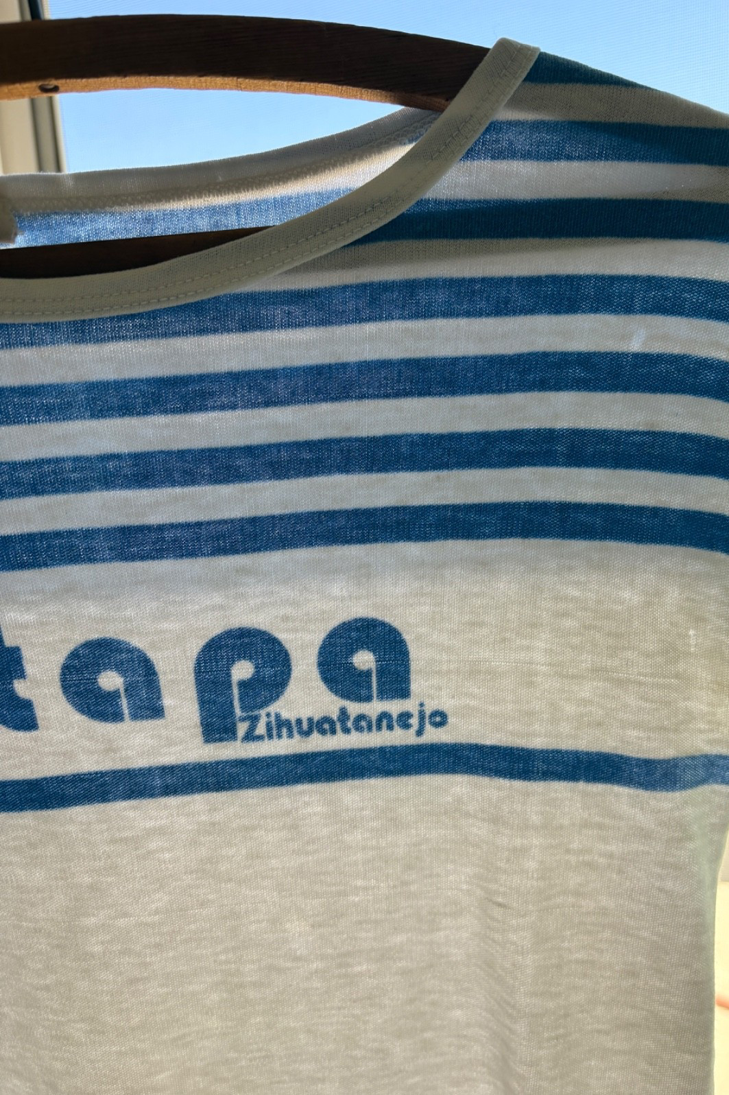 Vintage 70s 80s Thin Blue Stripe Ringer T-Shirt S Ixtapa Zihuatanejo Baby Tee