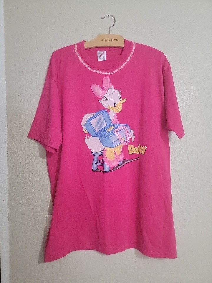 Vintage Nostalgic 80’s 90’s Puffy Paint Disney JERZEES SHIRT XL Daisy Duck