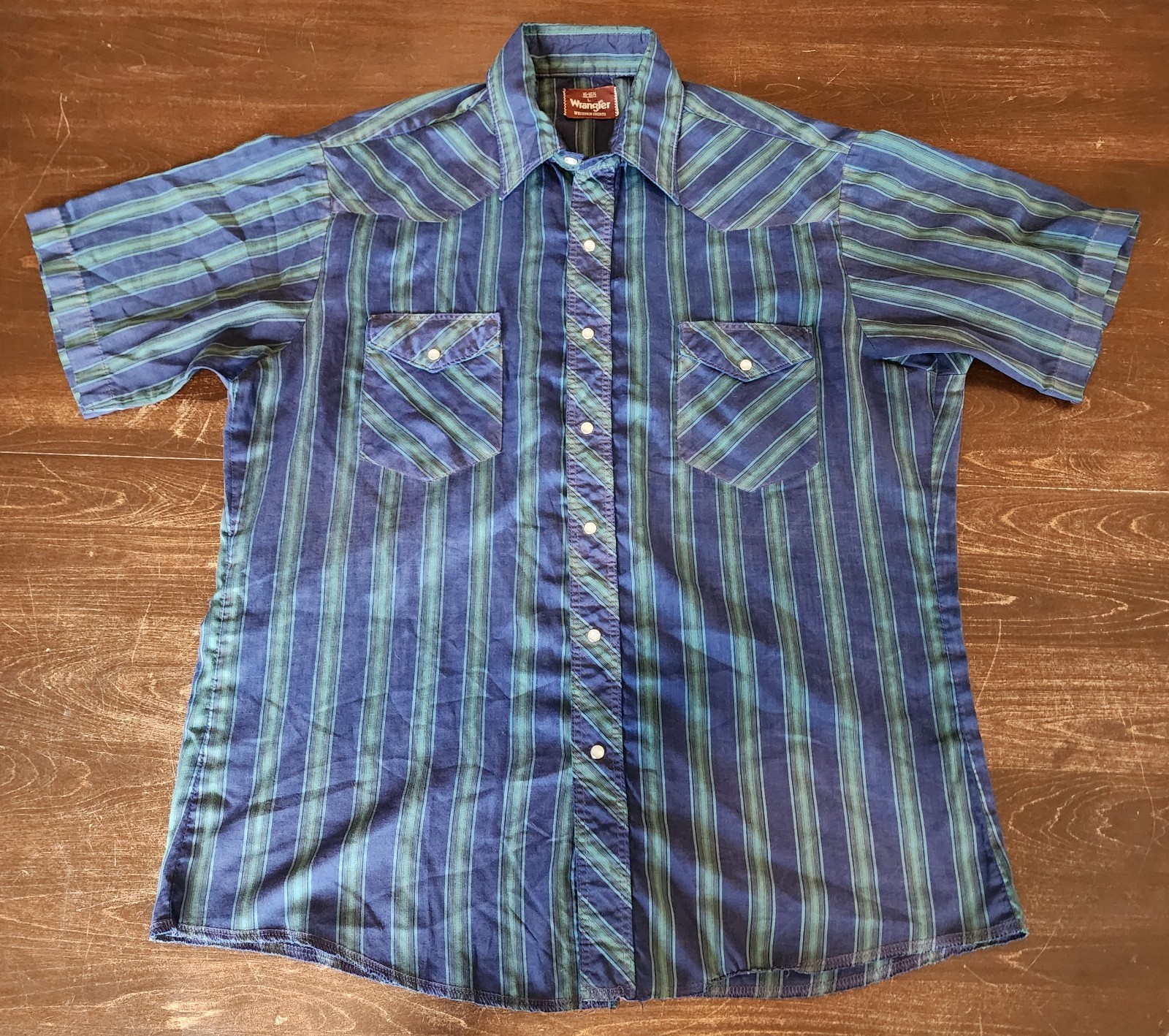 Vintage Wrangler Striped Shirt Western Pearl Snap Cowboy Men’s Size L 16-16 1/2