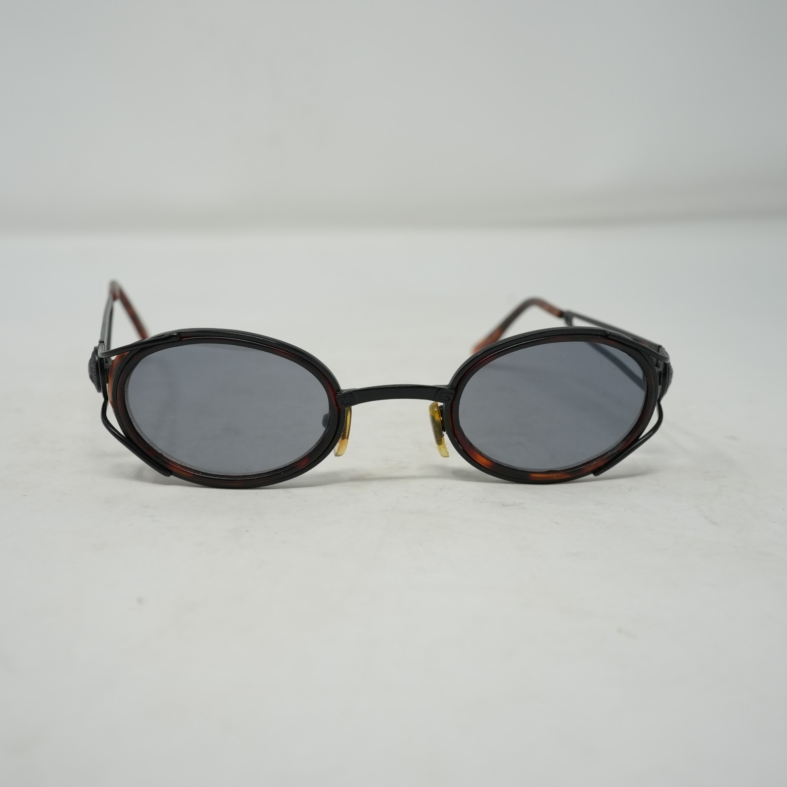 Vintage 90s Steampunk Oval Sunglasses Orange Side Shields Double Rim