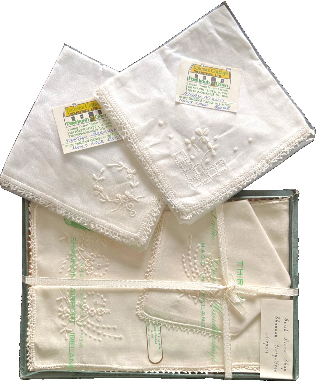 New In Box Vintage Irish Lace Edge Pure Irish Linen Handkerchiefs