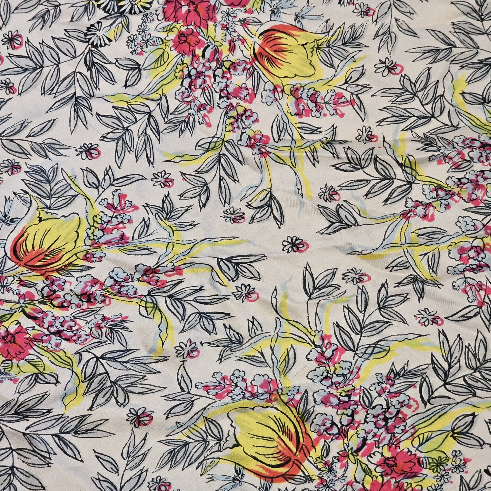 VTG Silk Round Floral Hankerchief Scalloped Edge Blue Pink Rare 40 In Rolled Hem