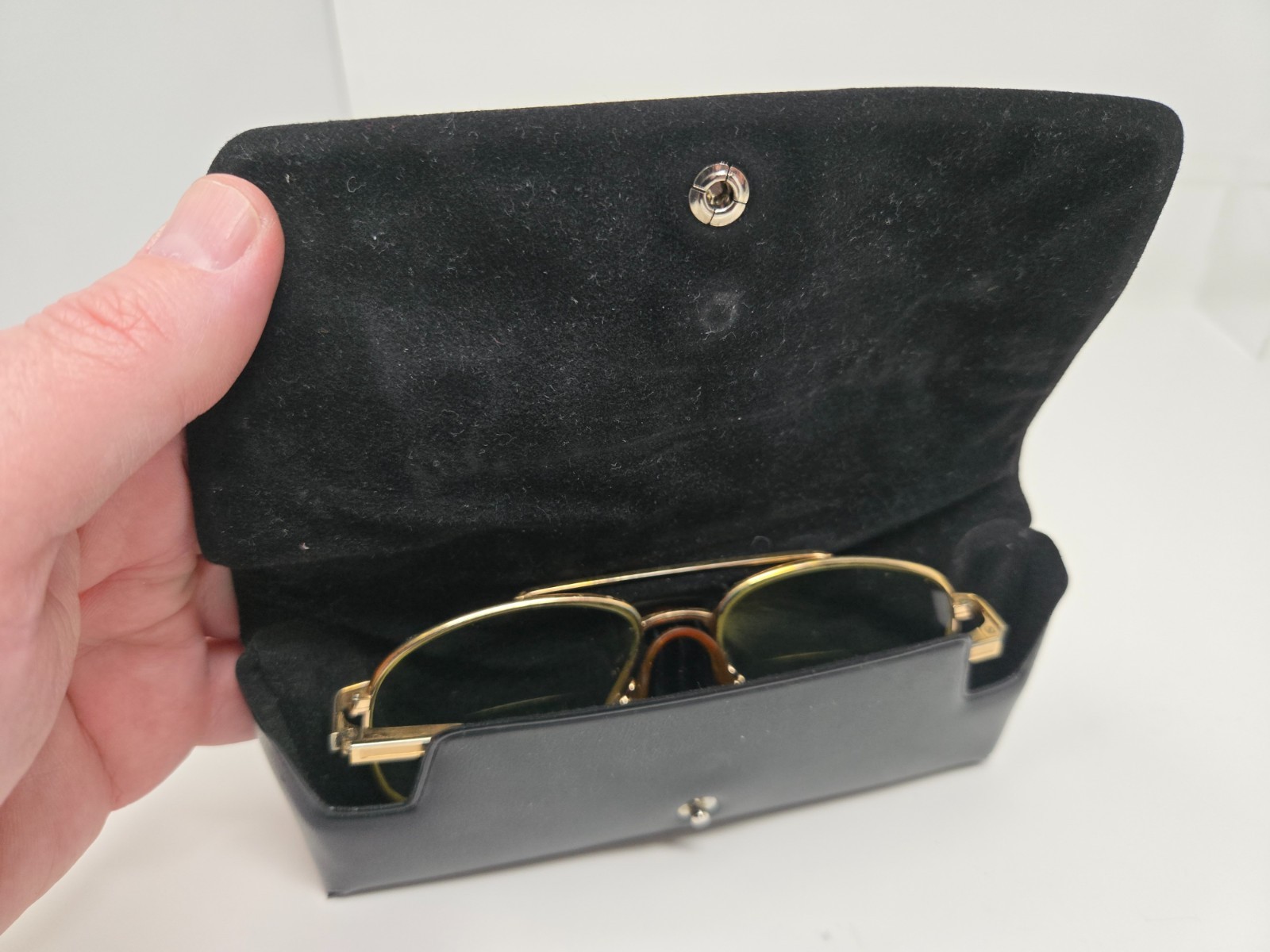 Vintage Aviator Glasses Gold Frame Full Amber Nose-Guard Bifocal with Black Case