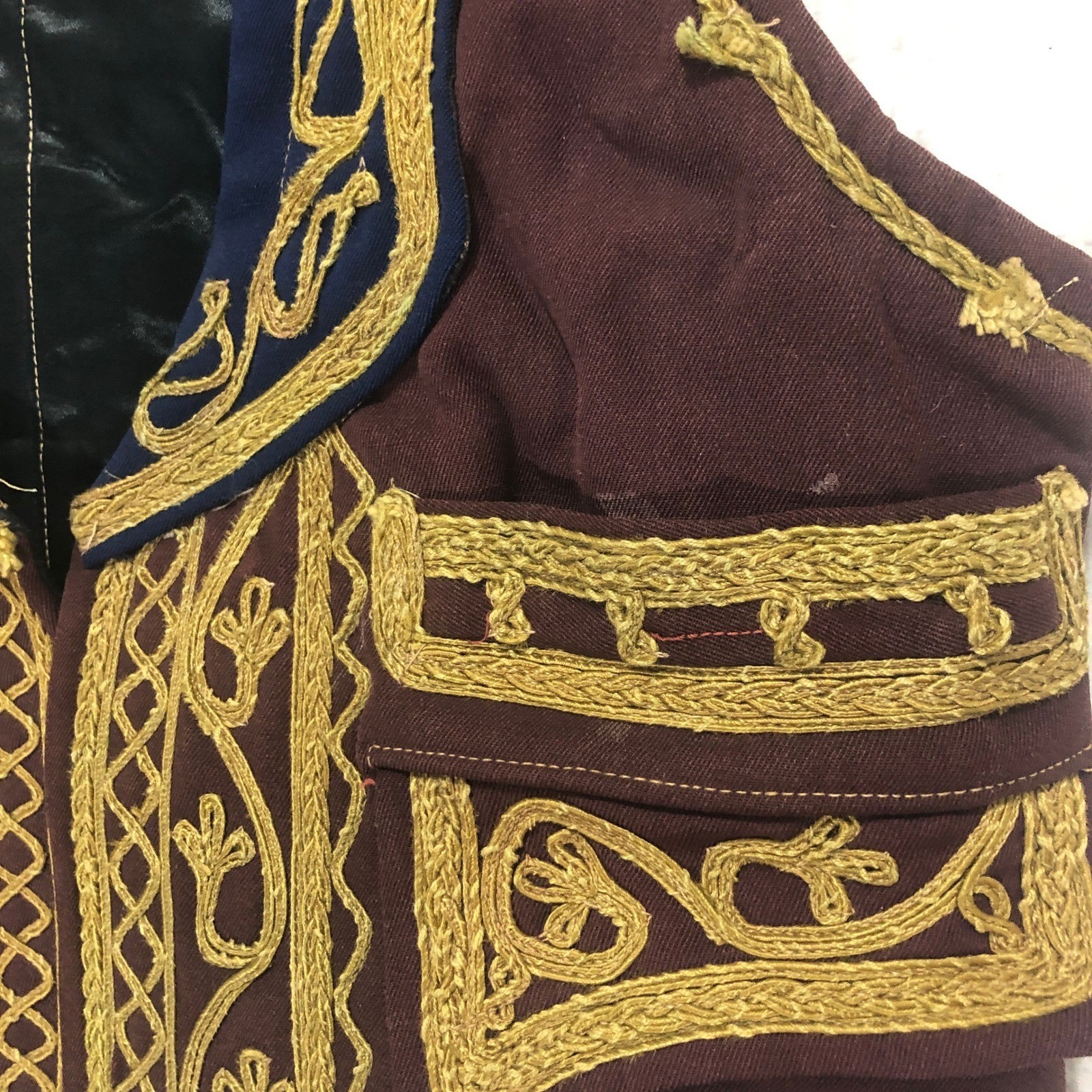 Vintage Embroidered Folk Vest Gold Braid Couching Balkan Greek Ottoman Waistcoat