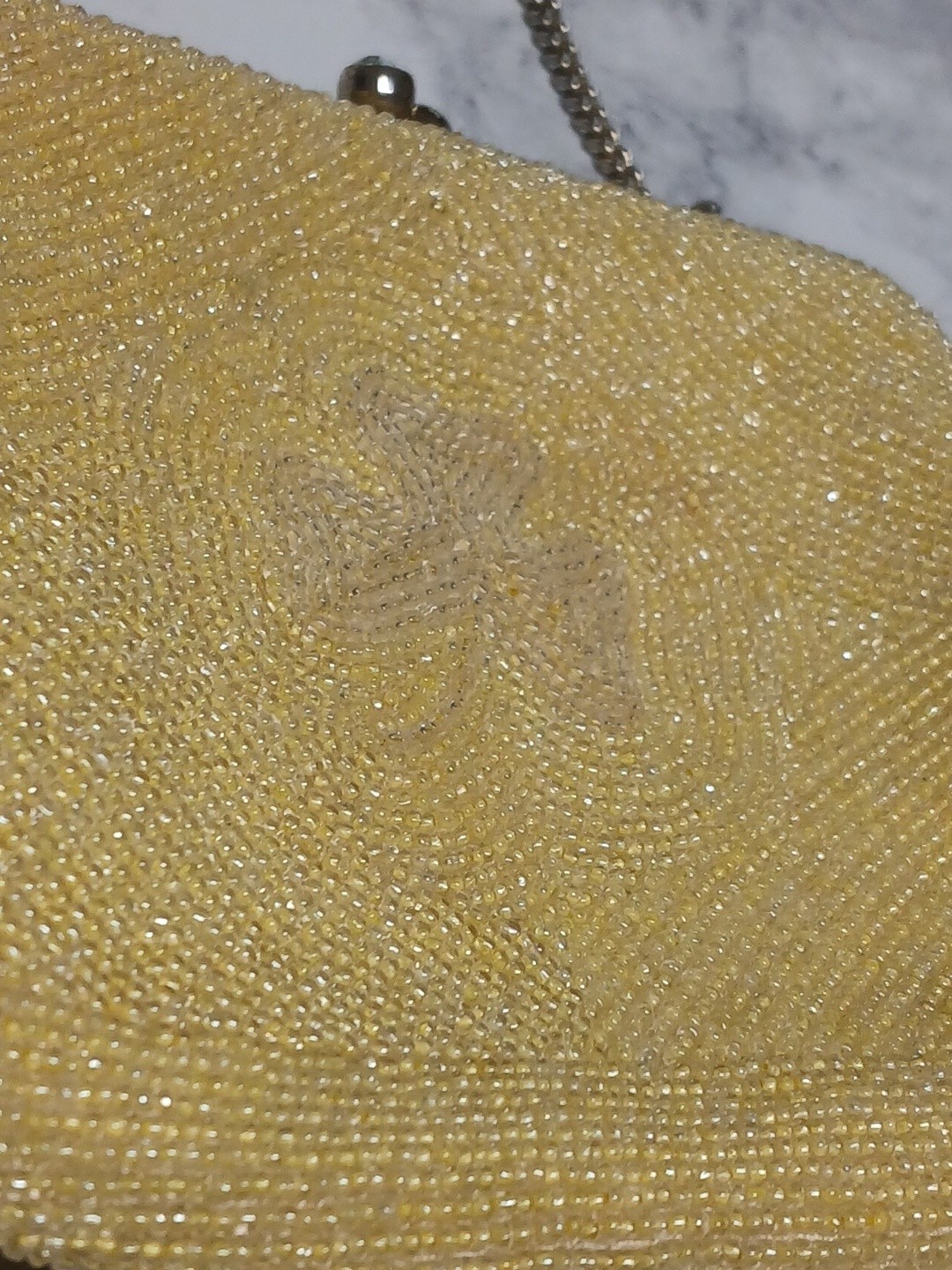 Vintage Magid Yellow Clover Beaded Clutch Purse Evening Bag Japan