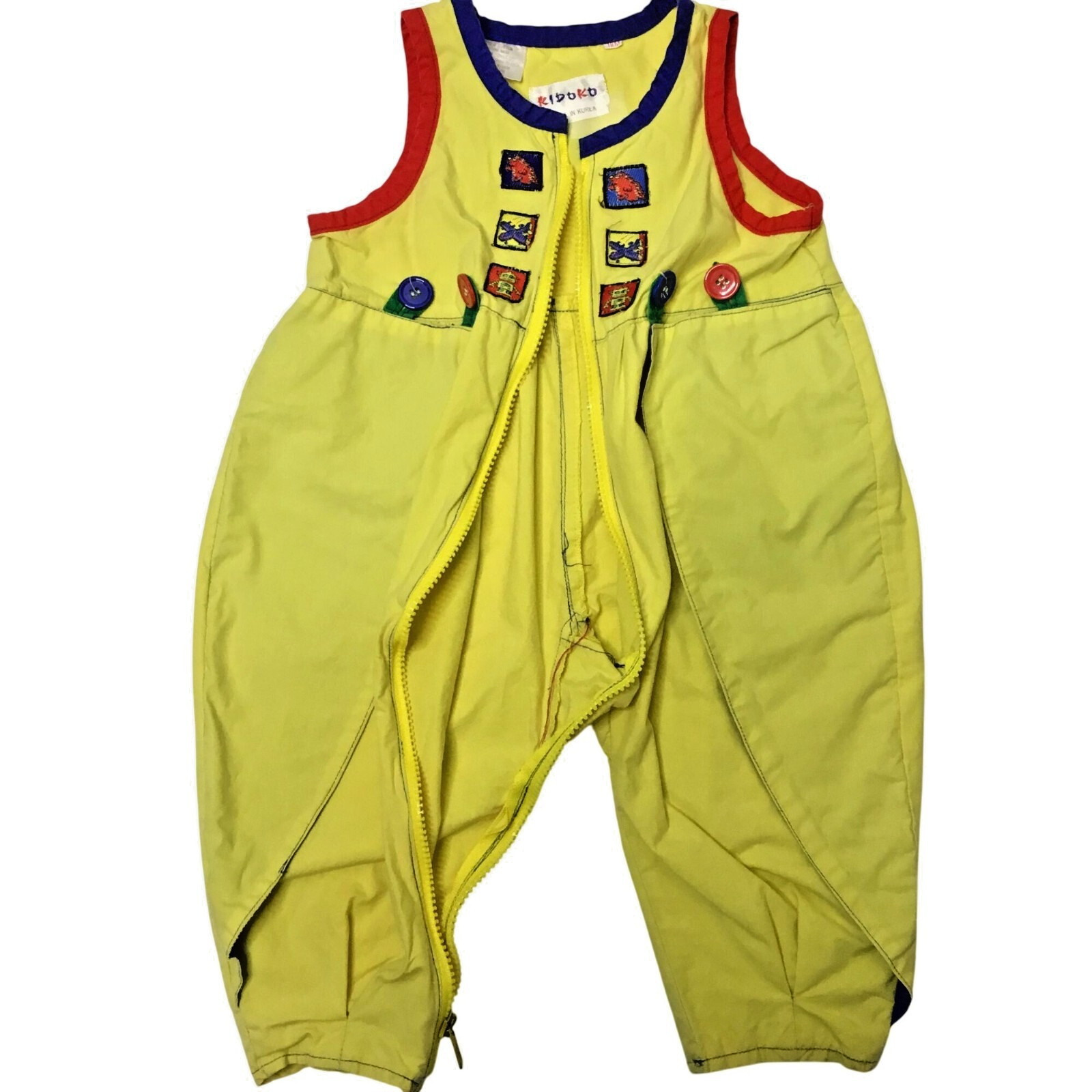 VTG KIDOKO Baby 2pc Romper Shirt Yellow Embroidered Patch Playset Korea18M VBC