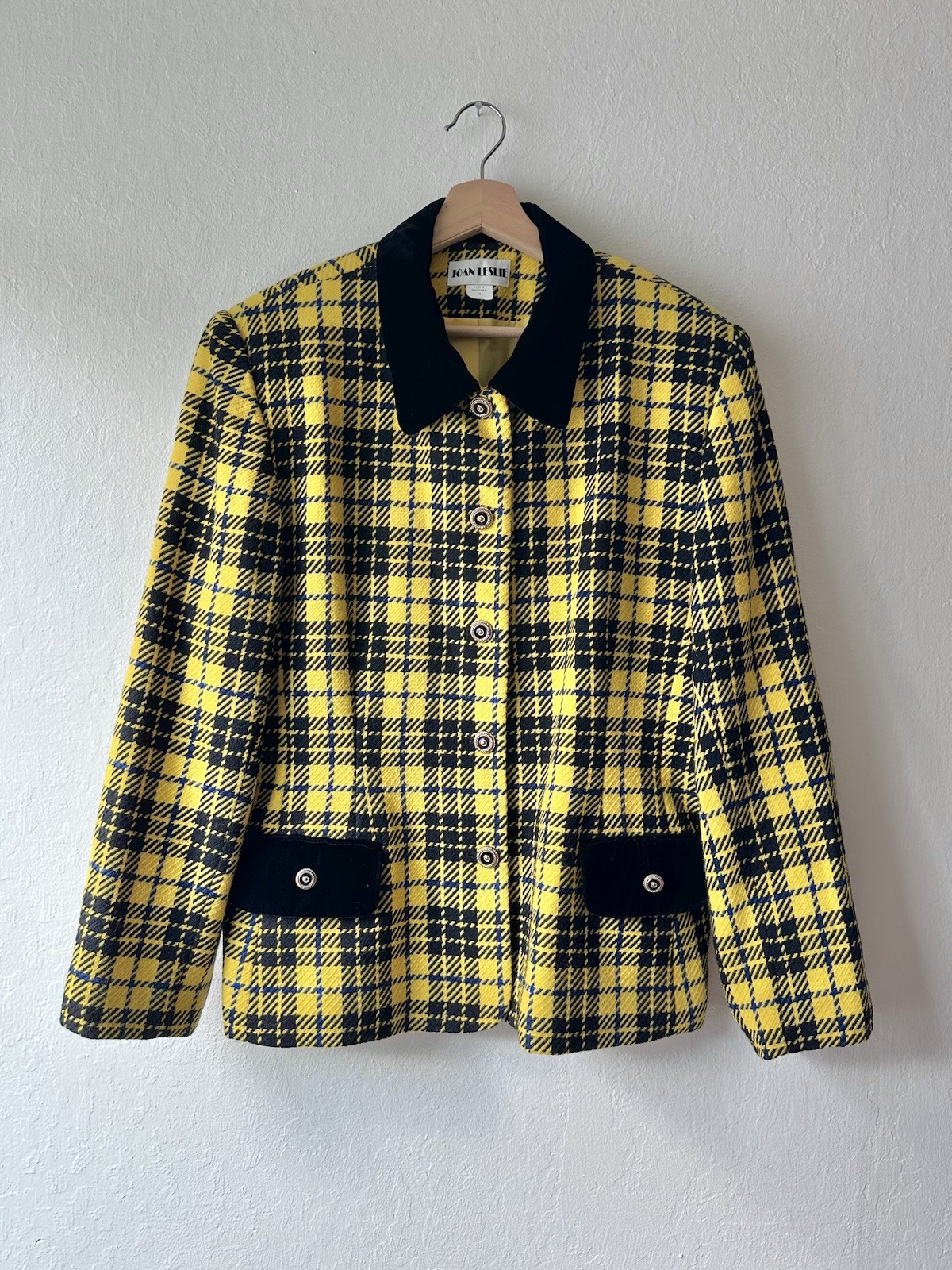 Vintage 1990s joan leslie yellow plaid blazer women’s plus size 18 clueless cher