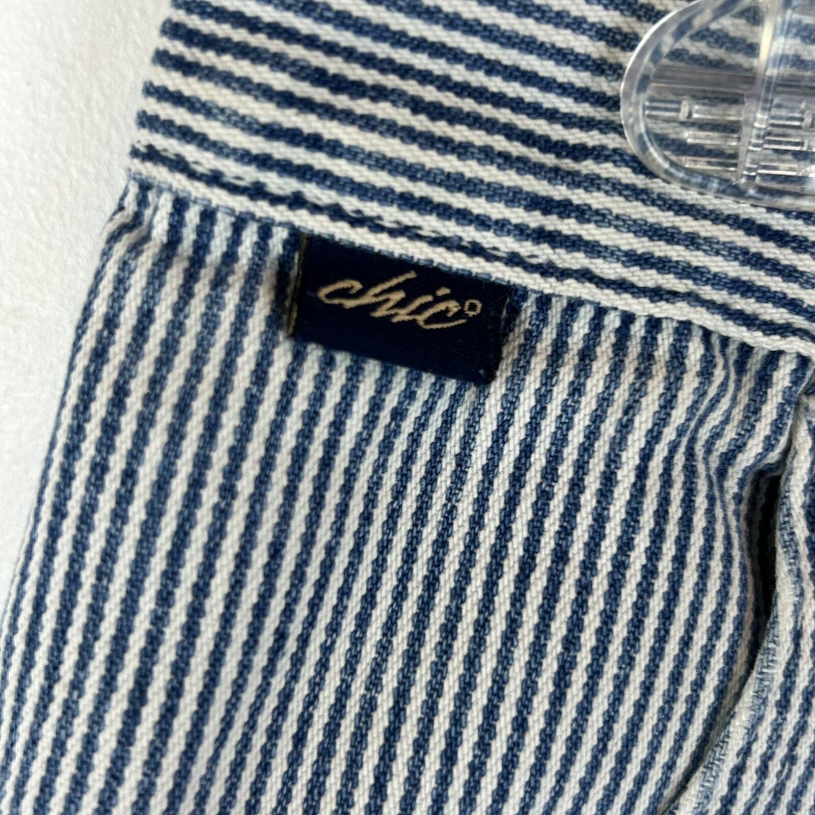 Vintage Shorts Womens 16 Denim Jean Railroad Stripe Pleated High Waist Chic Blue