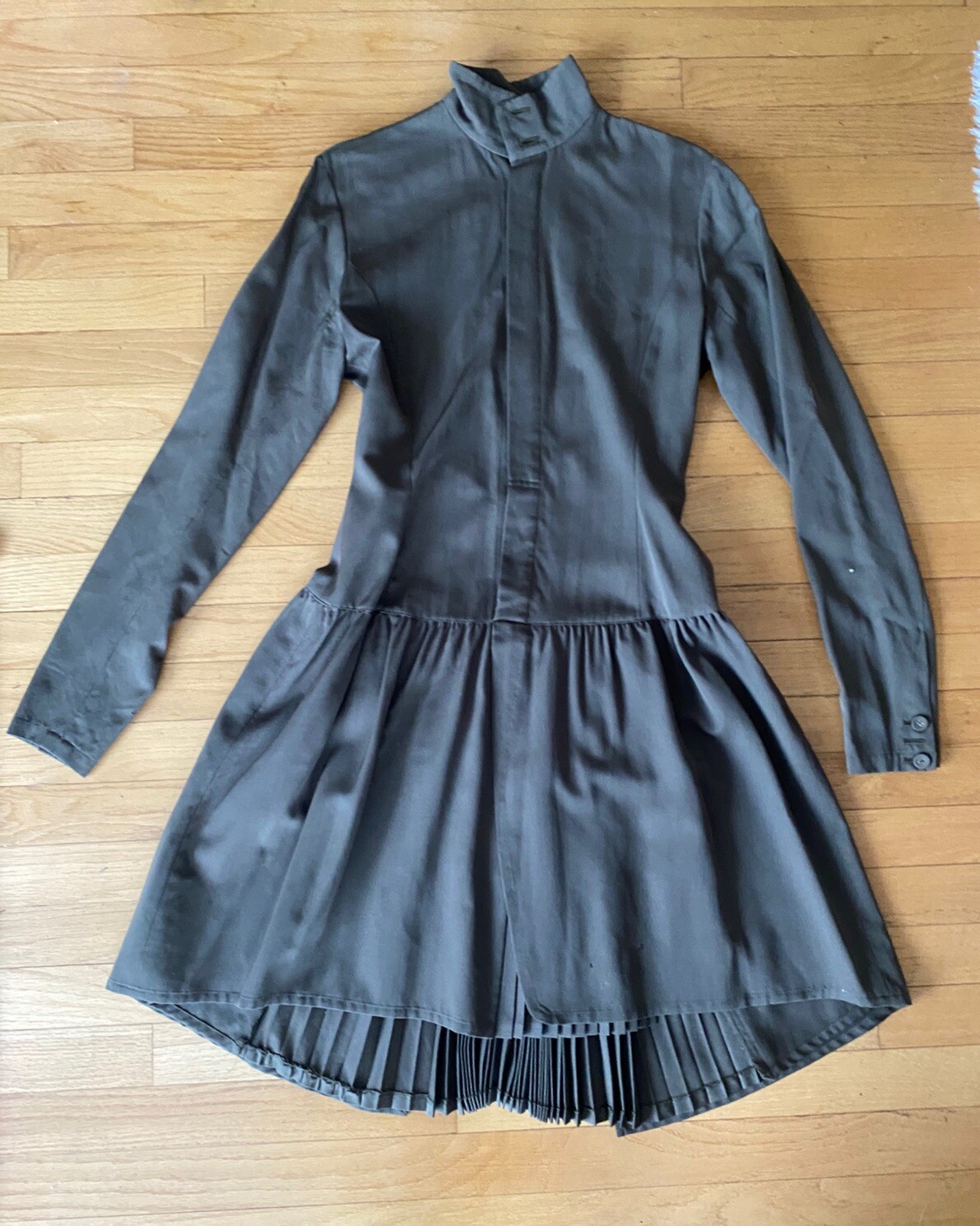 Vintage Matsuda Olive Wool Challis Pleated Dress PLEASE READ AS IS WITH DAMAGE