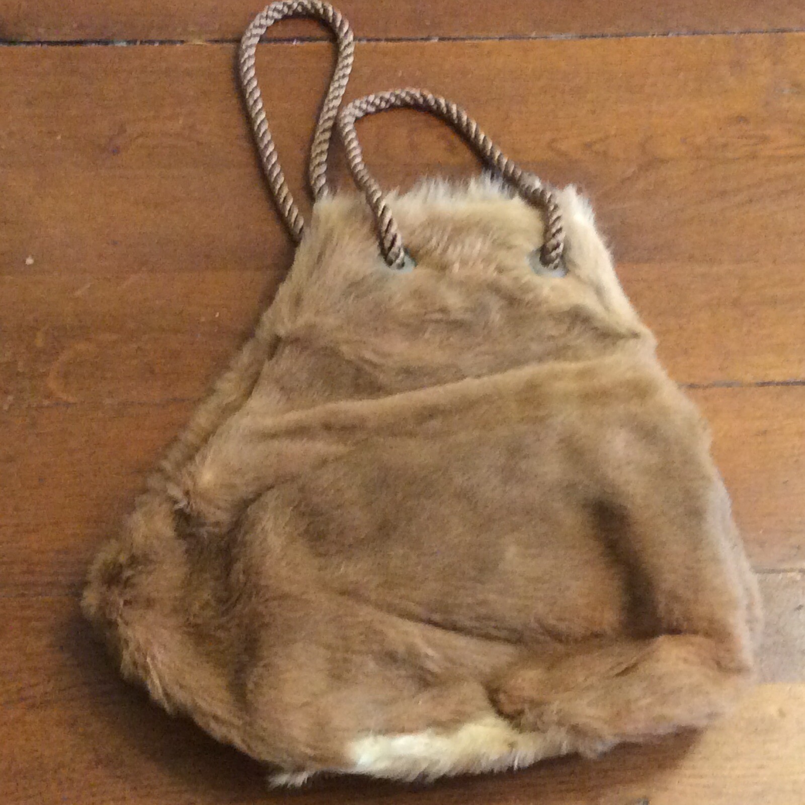 Rare VTG 1960s Genuine Kangaroo Fur Bag Purse Cinch Sack Boho Small