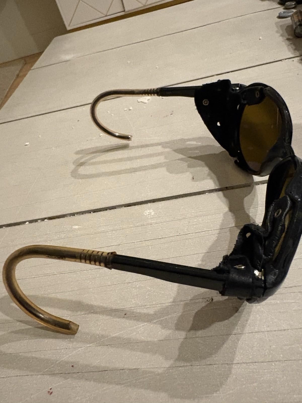 Vtg Glazier Sunglasses Leather Side Shields Cable Temple Steampunk Outdoor