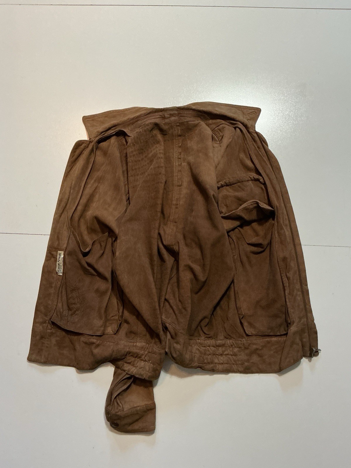 Vintage Giorgio Armani Made In Italy Suede Leather Motorcycle Full Zip Jacket 50