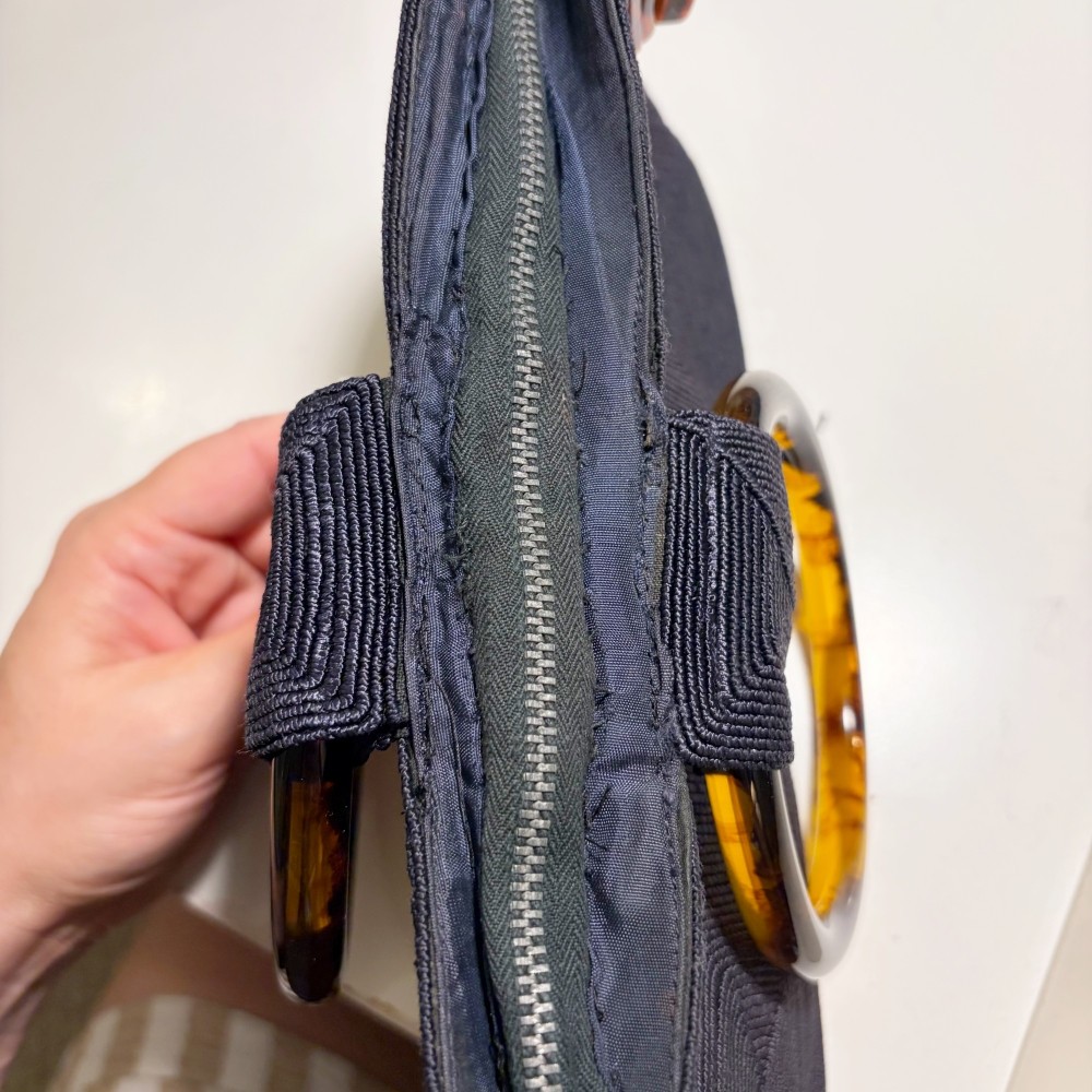 Black Cordé 1940s Vintage Purse with Tortoise Shell Handles