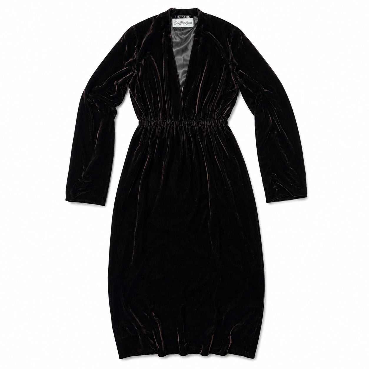 Vintage Halston Saks Fifth Avenue Velvet Long Sleeve V-Neck Dress