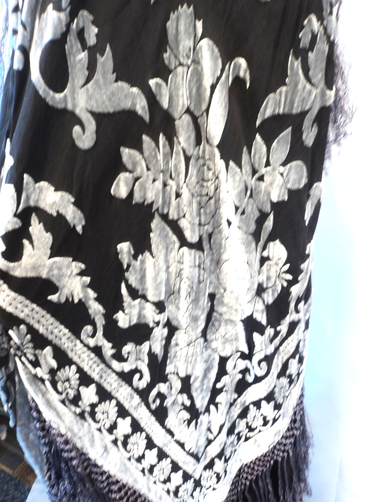 Vintage Aris A Y2K Silk Blend Burnout Velvet Fringe Maxi Dress Sz L