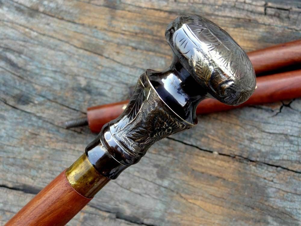 Vintage Antique Wood Walking Cane Stick Brass Handle Knob Gift Grandfather/Mothe