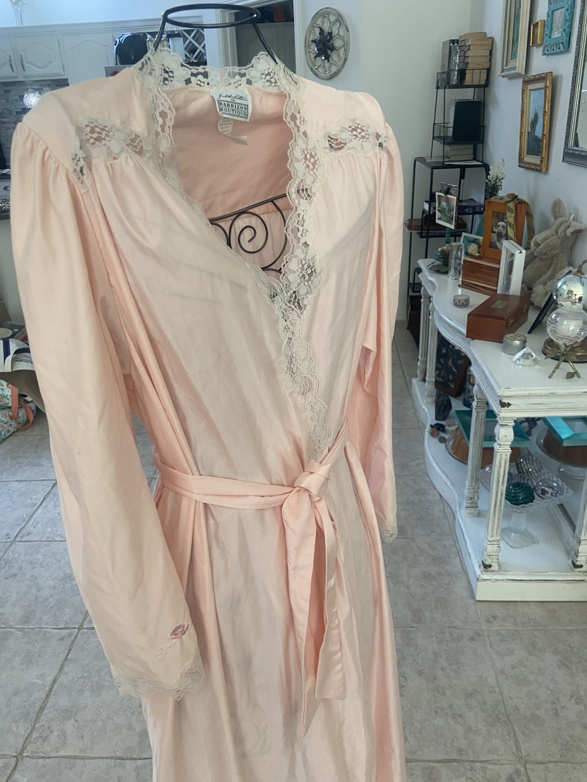 Vtg Judith Ritter Barbizon Boutique Pink Robe Lace Hollywood Regency Wedding