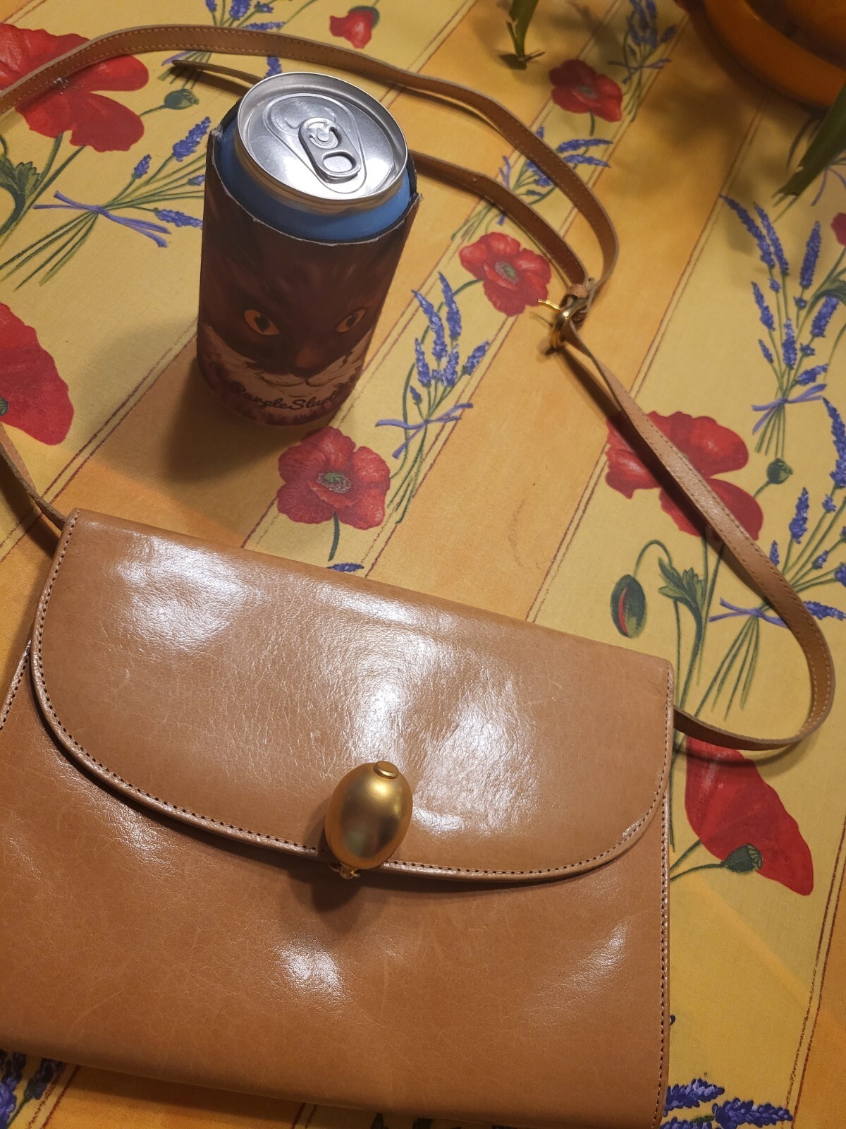 Vintage 1980s Tan Camel Leather Clutch Or Shoulder Bag Crossbody Albert Nipon