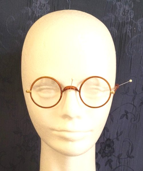 Eyeglasses Round Vintage Antique 1920’s Saddle Bridge Amber Brown Celluloid