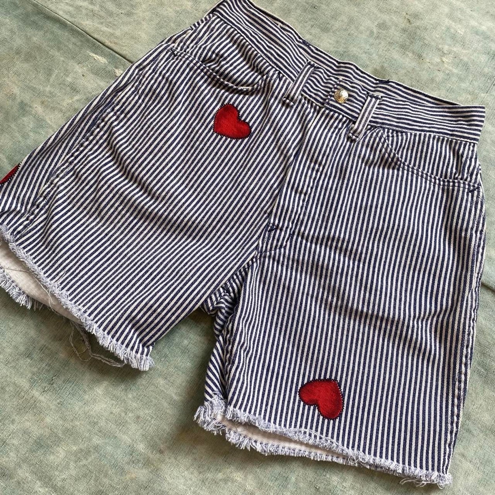 1970s Big Yank railroad stripe shorts with hearts