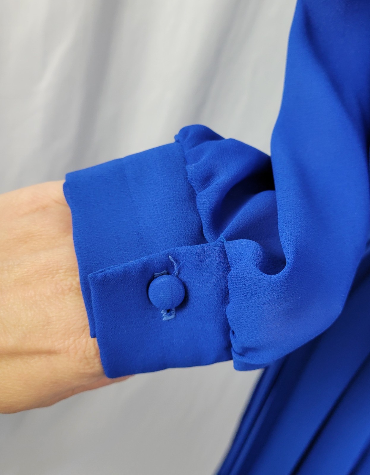 Vtg Lisa Michaels Blue Blouson Dress w Draped Neckline & Matching Belt Size 8