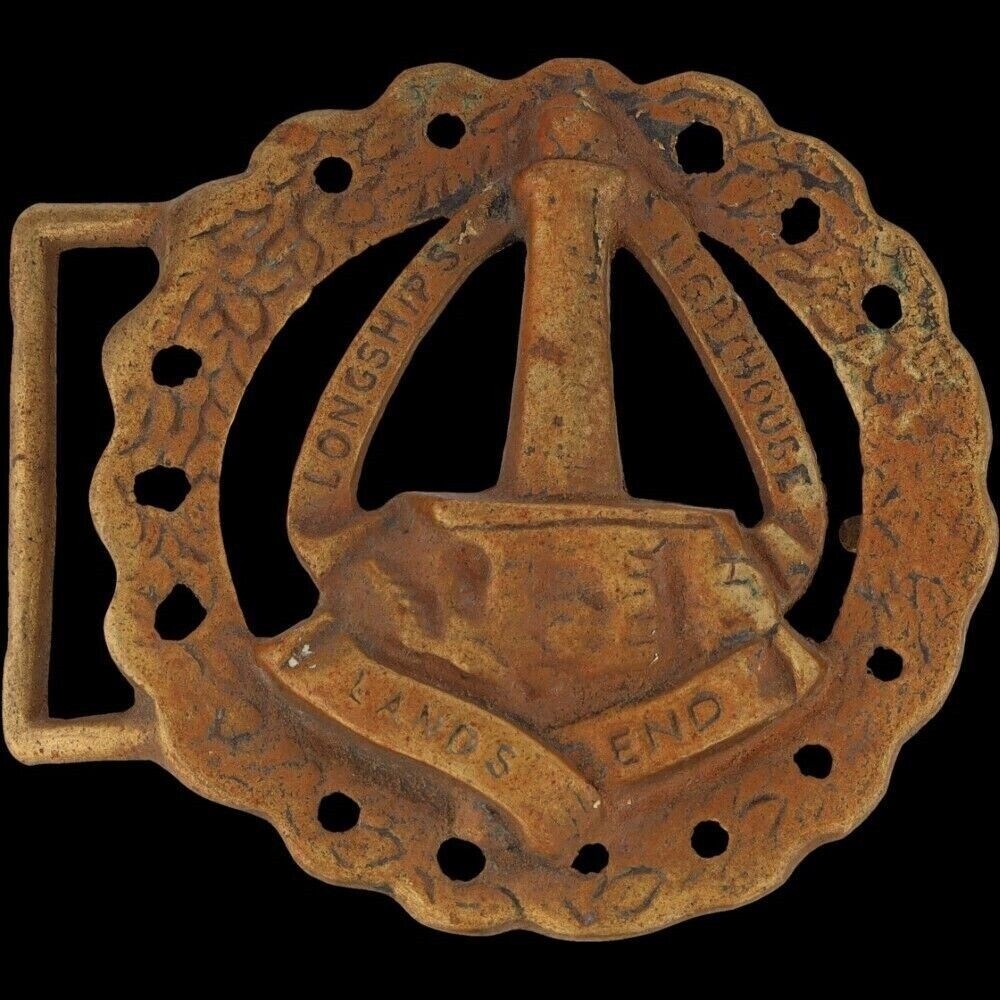 Antique Brass Longship Lighthouse Land End England United Kingdom 60 Belt Buckle