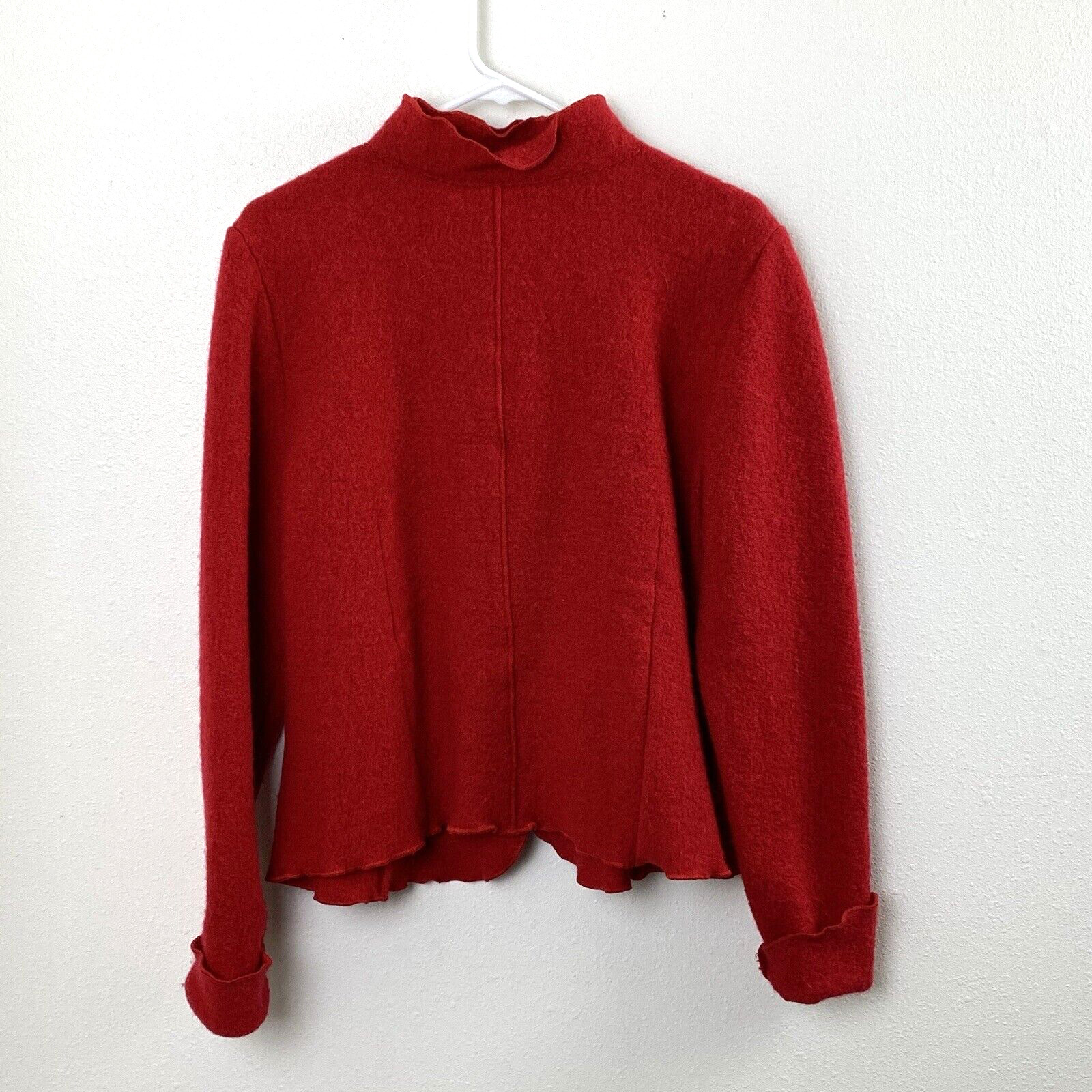 Vintage Jungmayer Womens Red 100% Wool Jacket Medium? Ruffle Collar Coin Buttons