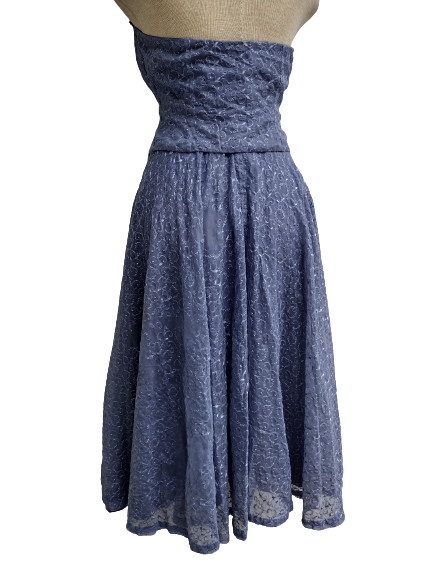 Cute! 2 Pc. VTG 1940s 1950s Halter Top Skirt Blue Dress sz S 6 Rockabilly Pinup