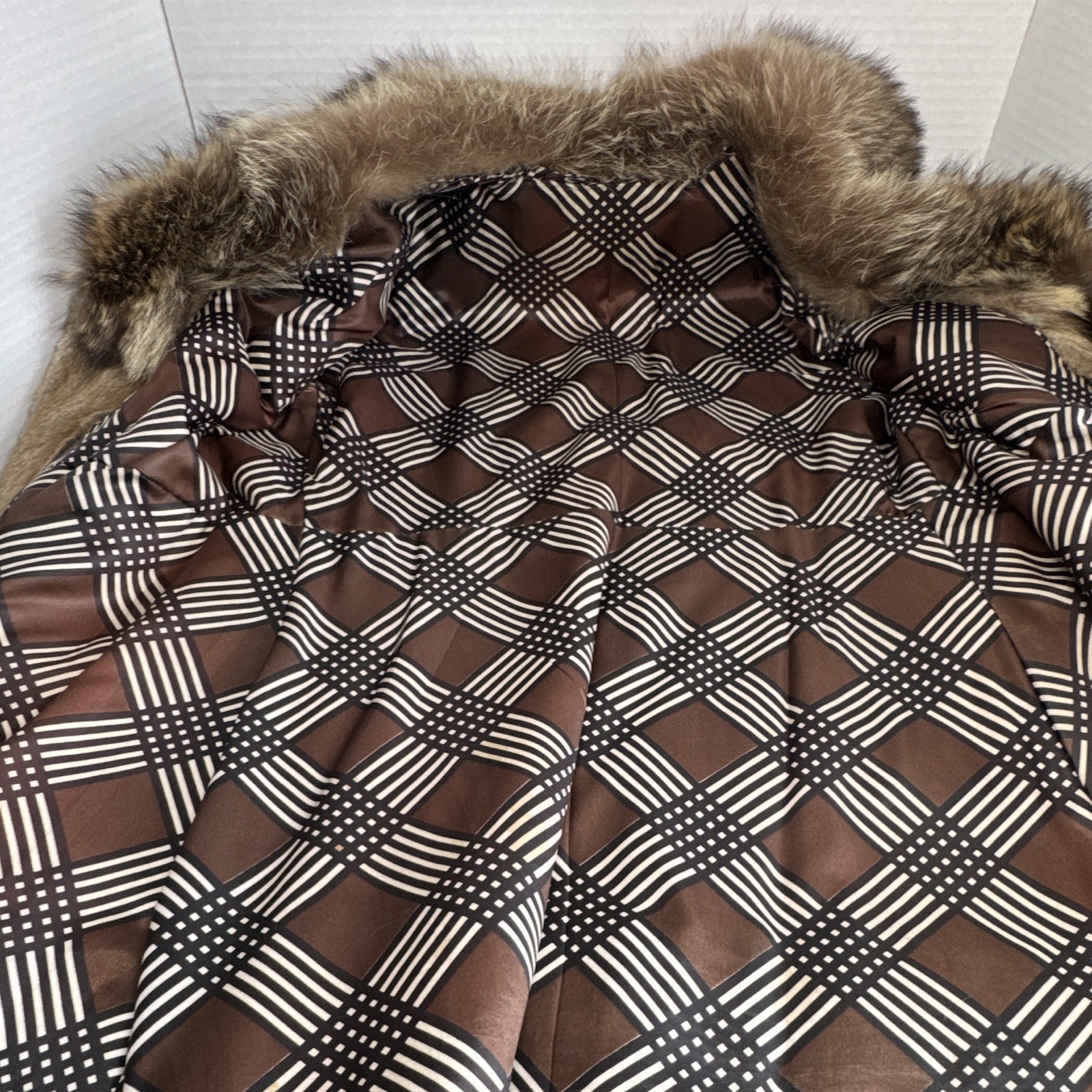 Vintage Genuine Patchwork Mink Fur Coat Fox Fur Shawl Collar Double Breasted