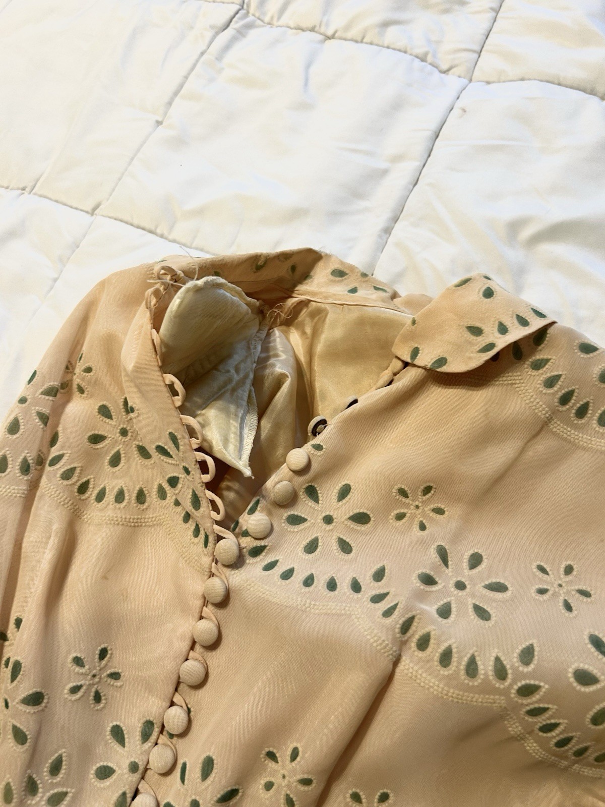 Vintage 1940’s/1950’s Peach Cutwork Floral Tea Length Dress, Size XS